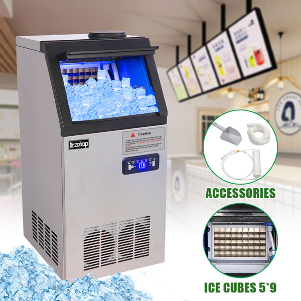 ZOKOP Ice Maker BY-90PF Cube Machine Stainless Steel Freestanding