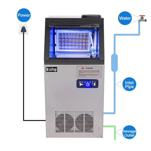 ZOKOP Ice Maker BY-90PF Cube Machine Stainless Steel Freestanding