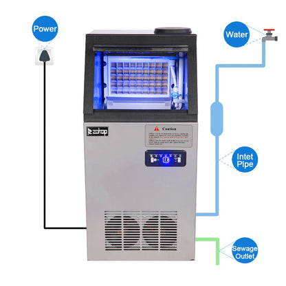 ZOKOP Ice Maker BY-90PF Cube Machine Stainless Steel Freestanding