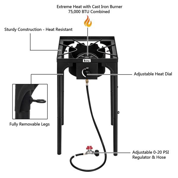 ZOKOP EX31-51 Single Burner Outdoor Camp Stove Cooker Portable Cast Iron Patio Cooking Burner