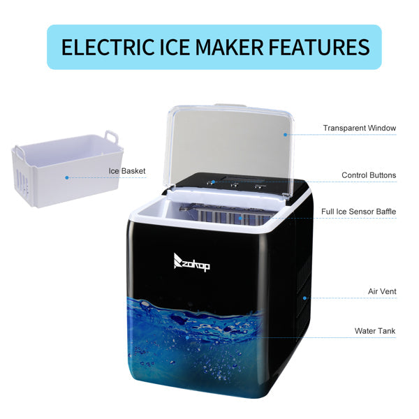 ZOKOP Ice Maker ICM-2005 Plastic Transparent Cover Display Office Home Black