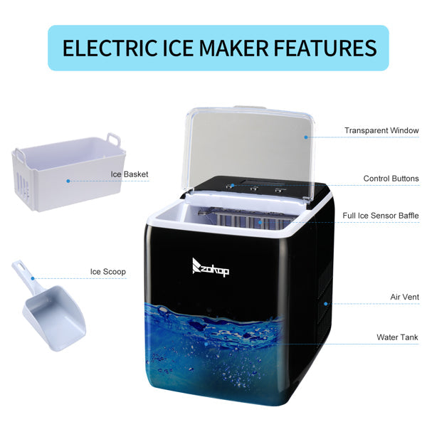 ZOKOP Ice Maker ICM-2005 Plastic Transparent Cover Display Office Home Black