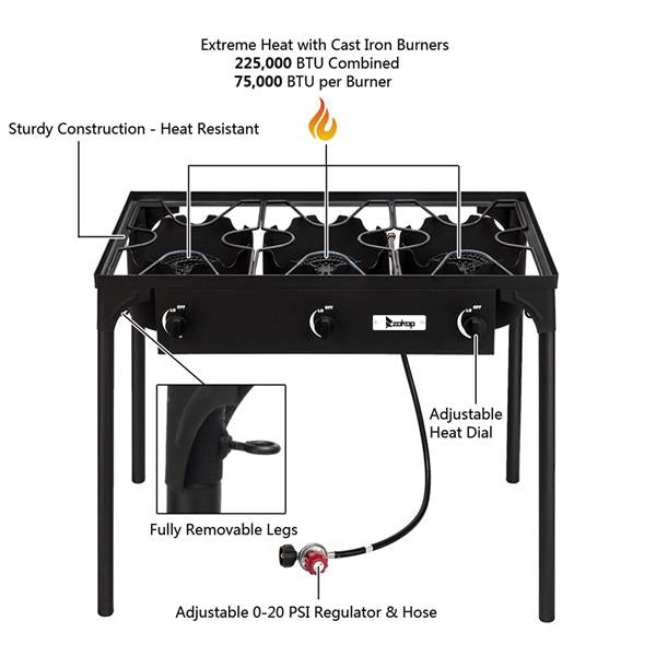 ZOKOP EX83-51 Outdoor Camp Stove High Pressure Cooker Portable Cast Iron Patio Cooking Burner