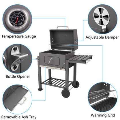 ZOKOP N001 Square Oven Charcoal Oven Charcoal Grill Stainless Steel Plastic Wheel Grey